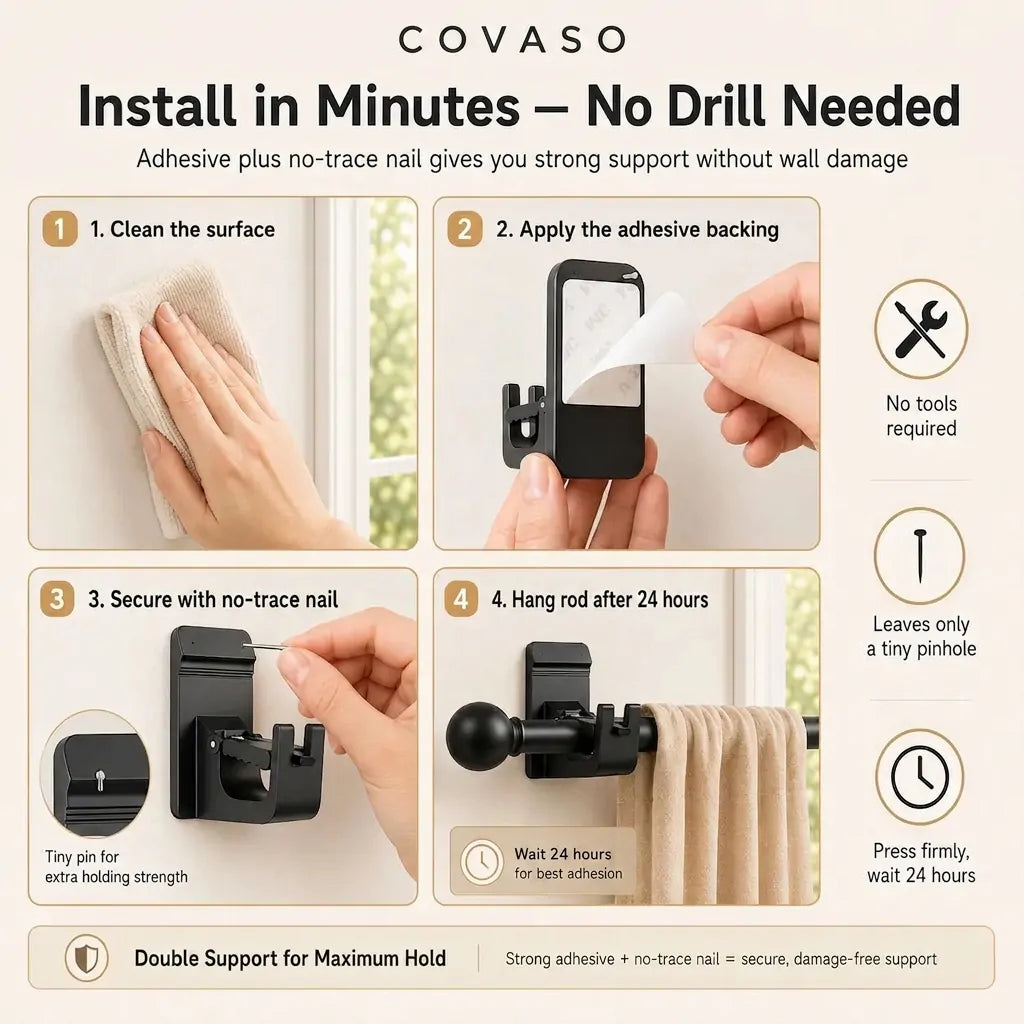 COVASO™ No-Drill Curtain Rod Brackets