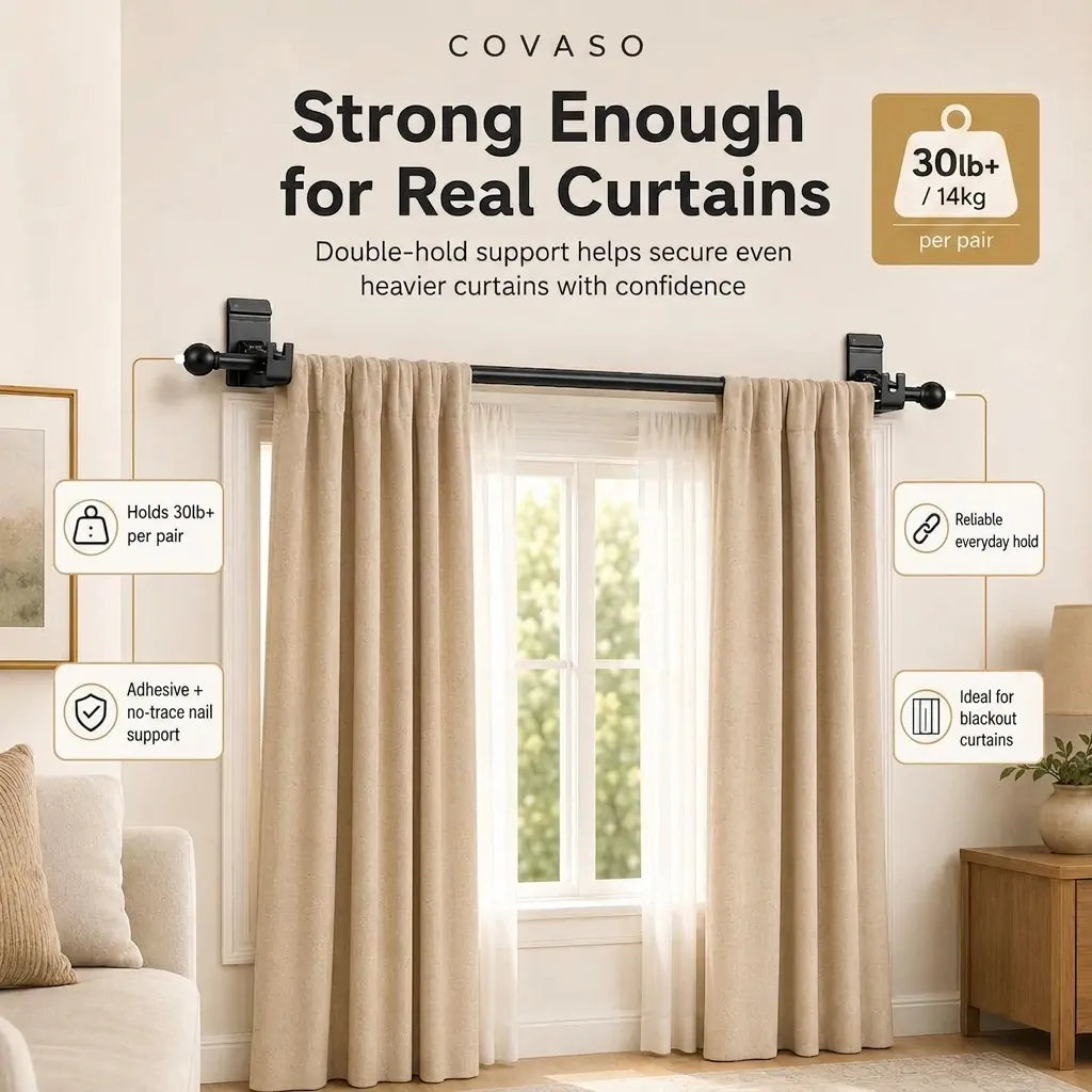 COVASO™ No-Drill Curtain Rod Brackets