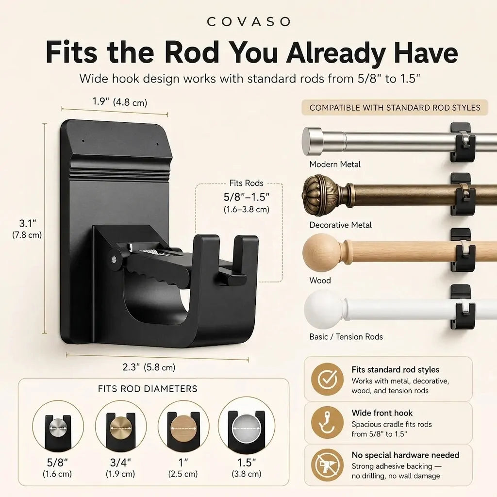 COVASO™ No-Drill Curtain Rod Brackets