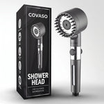 Covaso filtered shower head standing next to retail packaging box